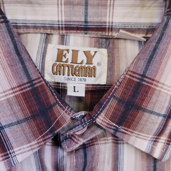 Ely Cattleman Pearl Snap Shirt Women's Large Red Plaid Long Sleeve Button Up - Picture 6 of 12